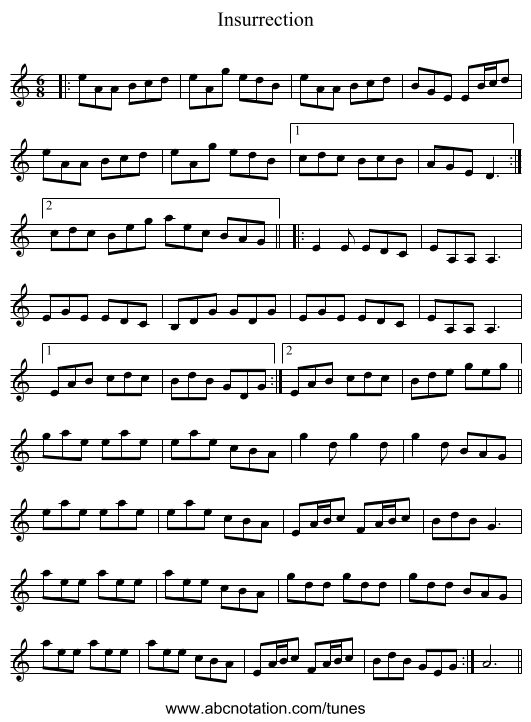 Insurrection - staff notation