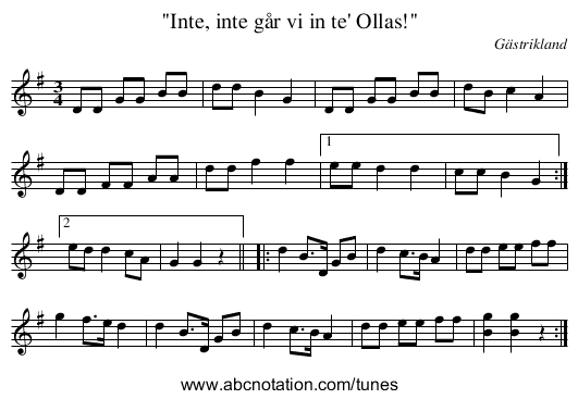 Inte, inte går vi in te' Ollas! - staff notation