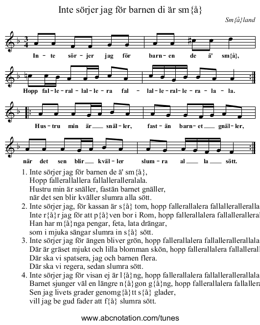 Inte s&ouml;rjer jag f&ouml;r barnen di &auml;r sm&aring; - staff notation