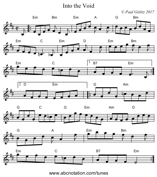 Into the Void - staff notation