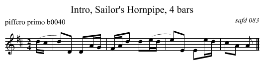 Intro, Sailor's Hornpipe, 4 bars - staff notation