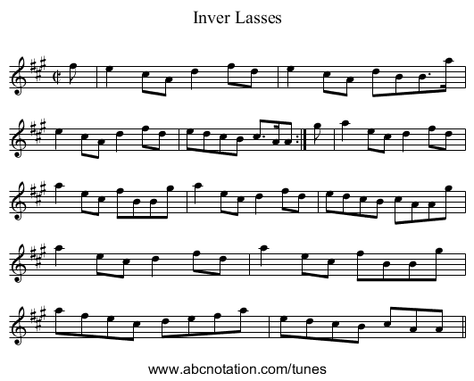 Inver Lasses - staff notation
