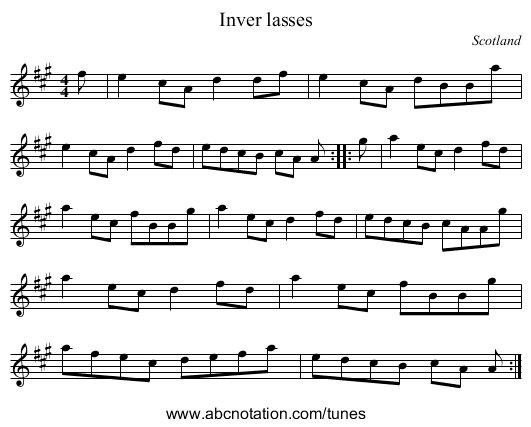 Inver lasses - staff notation