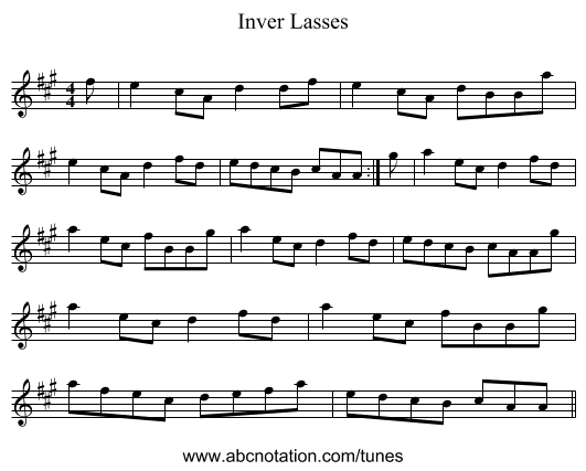 Inver Lasses - staff notation