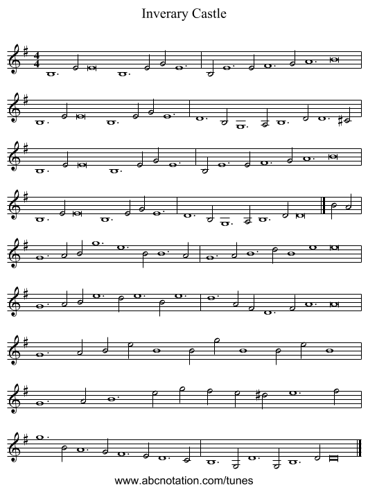 Inverary Castle - staff notation