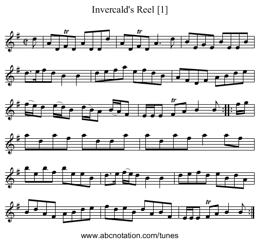 Invercald's Reel [1] - staff notation