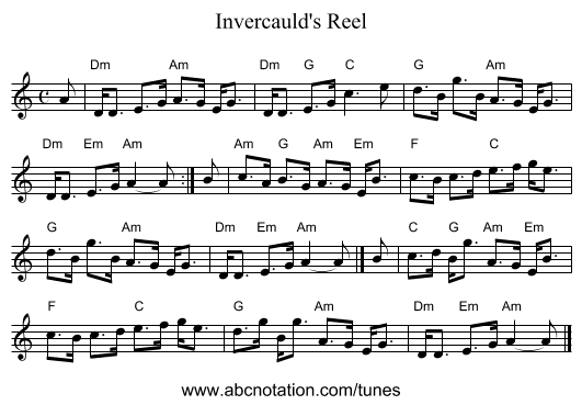Invercauld's Reel - staff notation