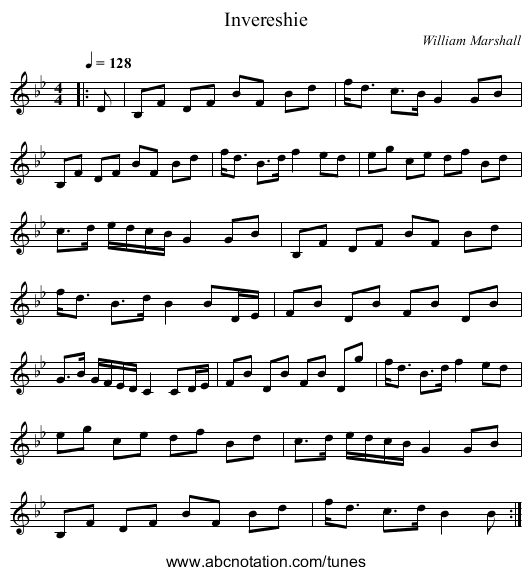 Invereshie - staff notation