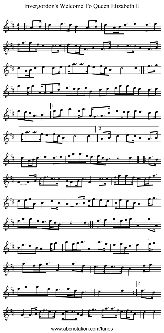 Invergordon's Welcome To Queen Elizabeth II - staff notation
