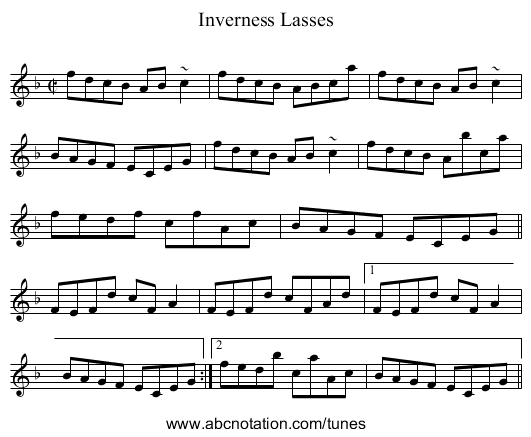 Inverness Lasses - staff notation