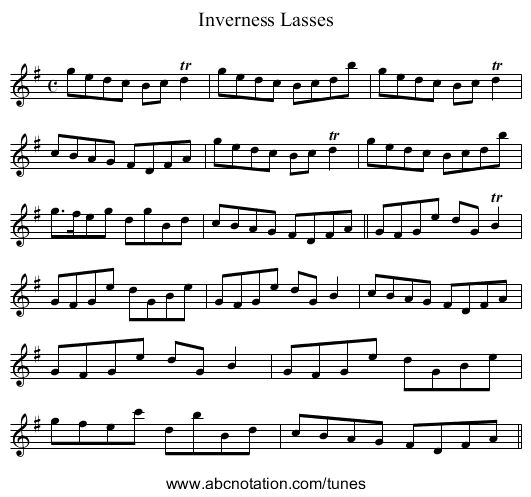 Inverness Lasses - staff notation