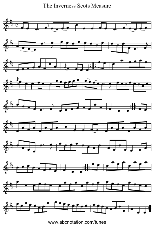 Inverness Scots Measure, The - staff notation