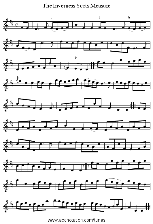 Inverness Scots Measure, The - staff notation