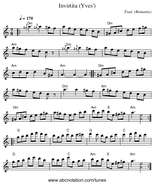 Invirtita (Yves') - staff notation