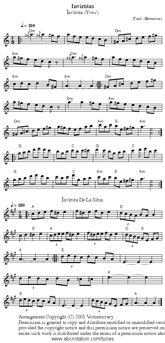 Invirtitas - staff notation