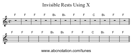 Invisible Rests Using X - staff notation