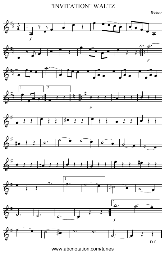 INVITATION WALTZ - staff notation