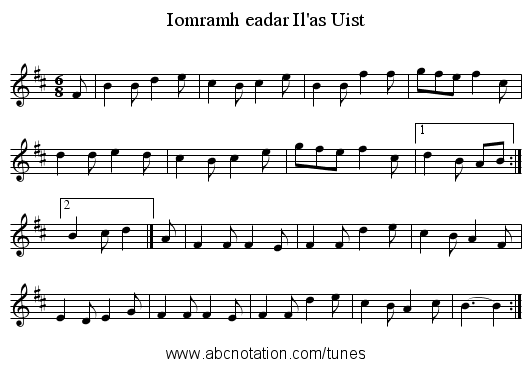 Iomramh eadar Il'as Uist - staff notation