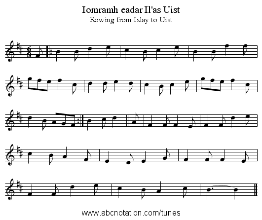 Iomramh eadar Il'as Uist - staff notation