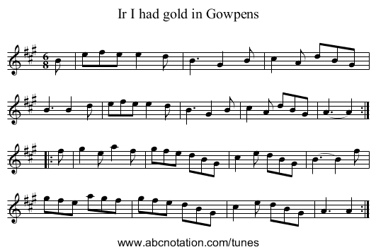Ir I had gold in Gowpens - staff notation