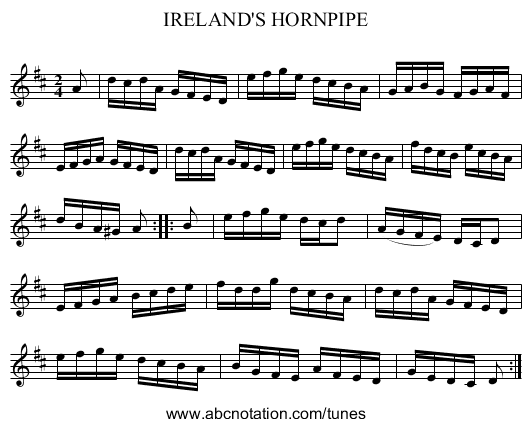 IRELAND'S HORNPIPE - staff notation