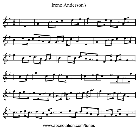 Irene Anderson's - staff notation