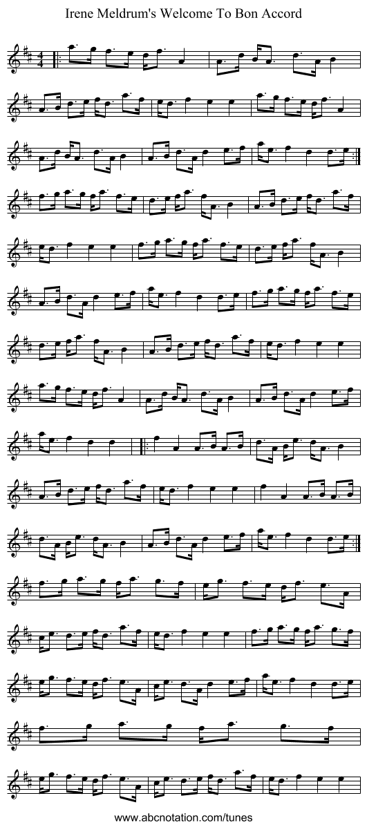 Irene Meldrum's Welcome To Bon Accord - staff notation