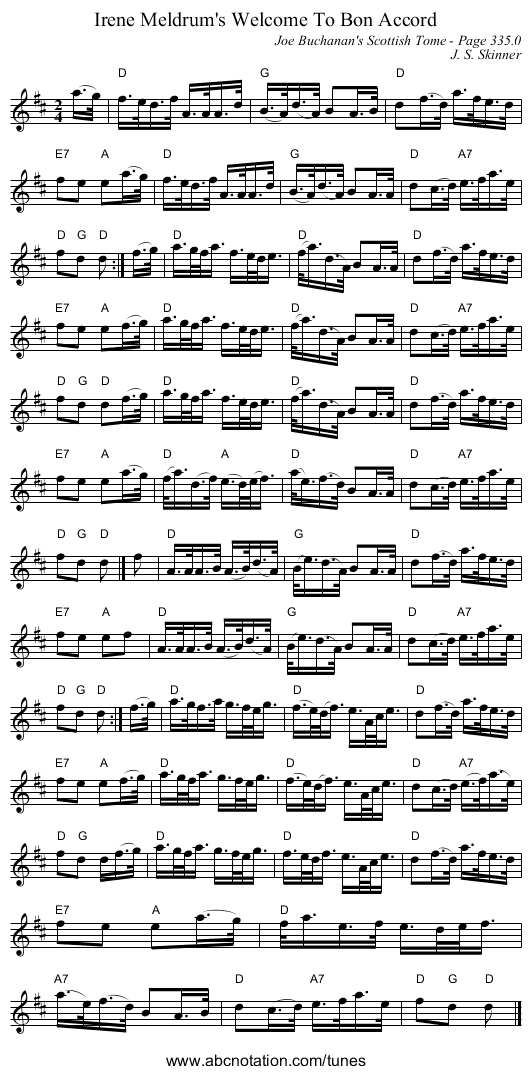 Irene Meldrum's Welcome To Bon Accord - staff notation