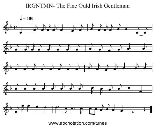 IRGNTMN- The Fine Ould Irish Gentleman - staff notation