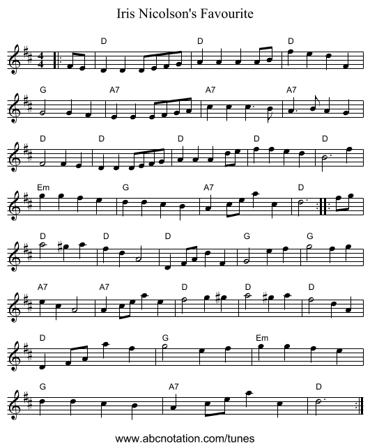 Iris Nicolson's Favourite - staff notation