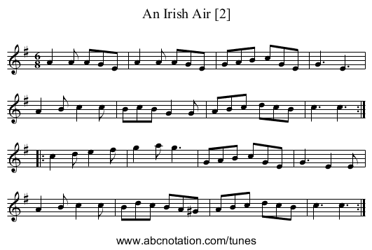 Irish Air [2], An - staff notation