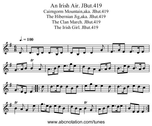 Irish Air. JBut.419, An - staff notation