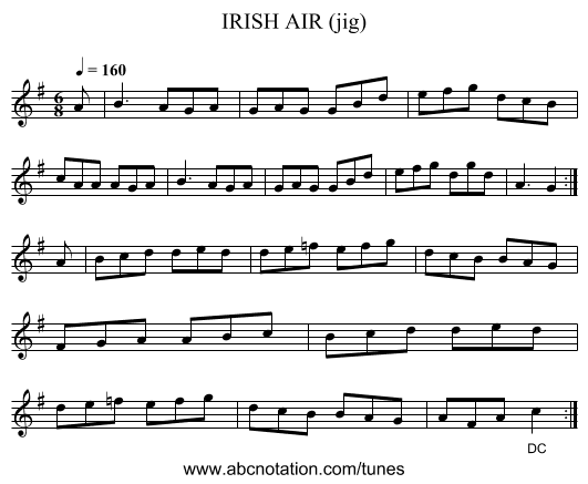 IRISH AIR (jig) - staff notation