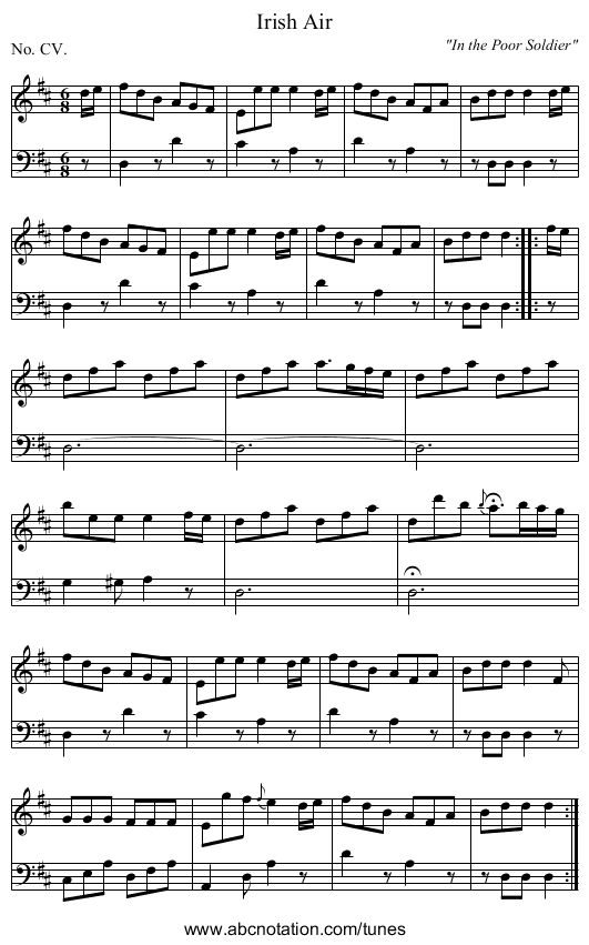 Irish Air - staff notation