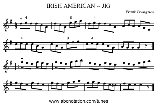 IRISH AMERICAN -- JIG - staff notation