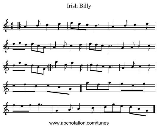 Irish Billy - staff notation