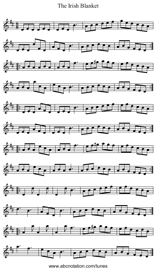 Irish Blanket, The - staff notation