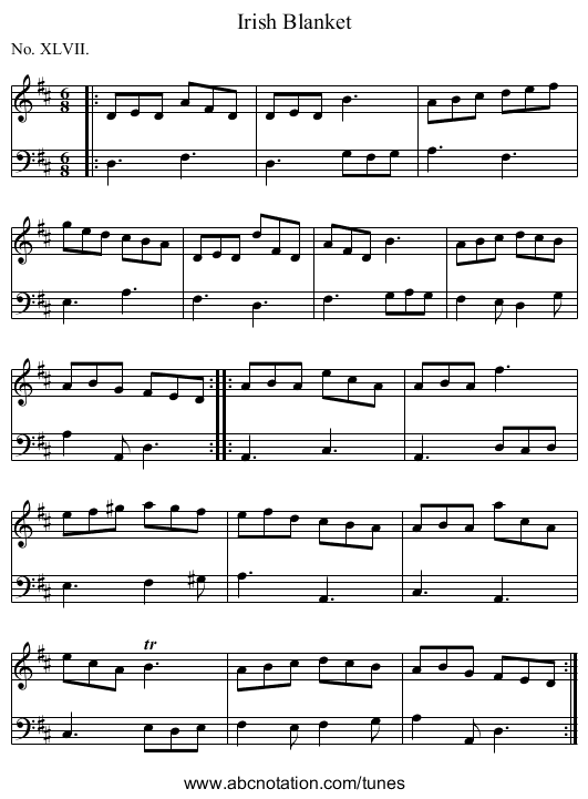 Irish Blanket - staff notation