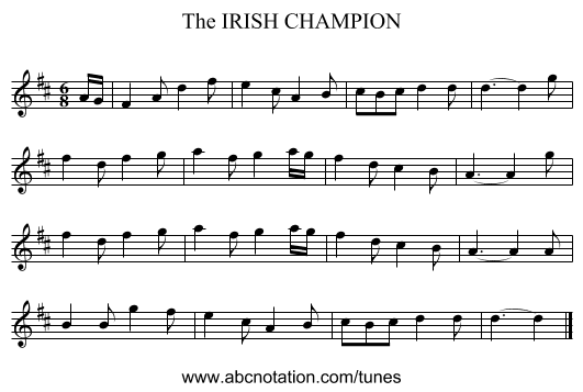 IRISH CHAMPION, The - staff notation