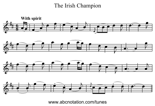 Irish Champion, The - staff notation