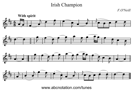Irish Champion - staff notation