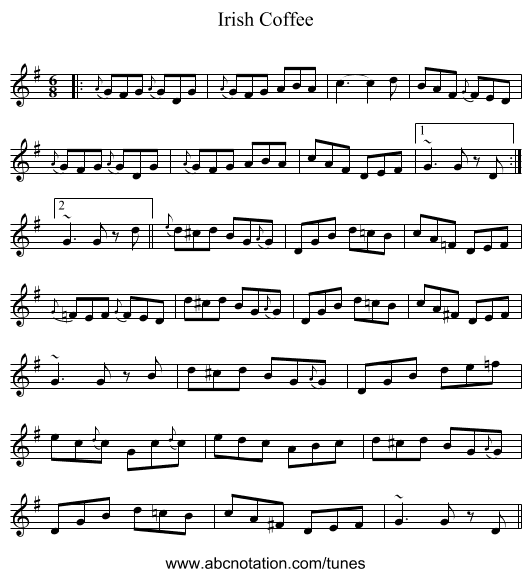 Irish Coffee - staff notation