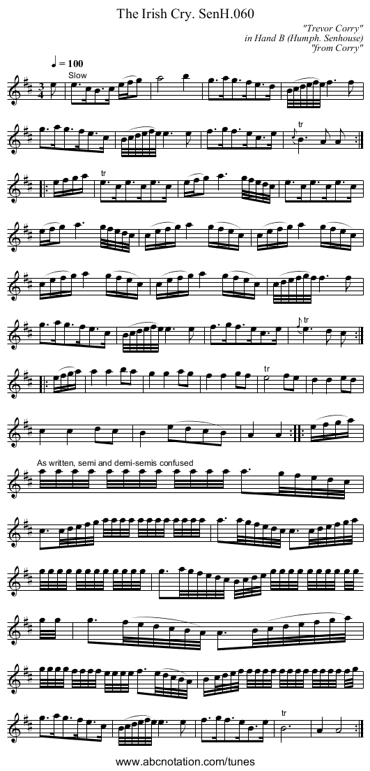 Irish Cry. SenH.060, The - staff notation