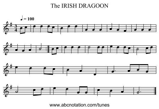 IRISH DRAGOON, The - staff notation