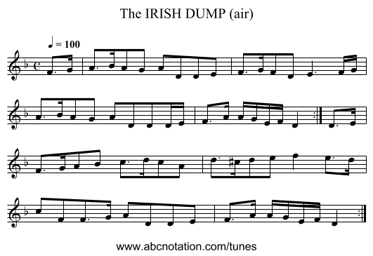 IRISH DUMP (air), The - staff notation