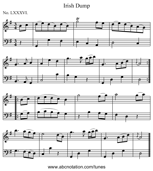 Irish Dump - staff notation