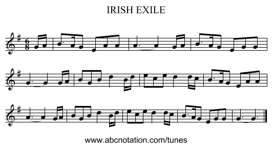 IRISH EXILE - staff notation