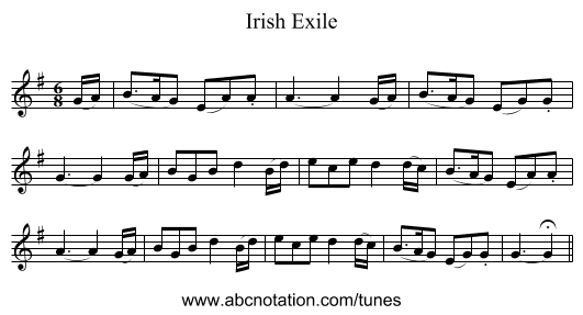 Irish Exile - staff notation