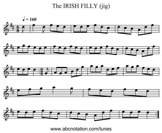 IRISH FILLY (jig), The - staff notation