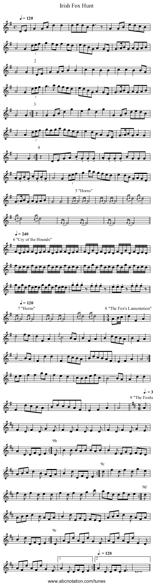 Irish Fox Hunt - staff notation